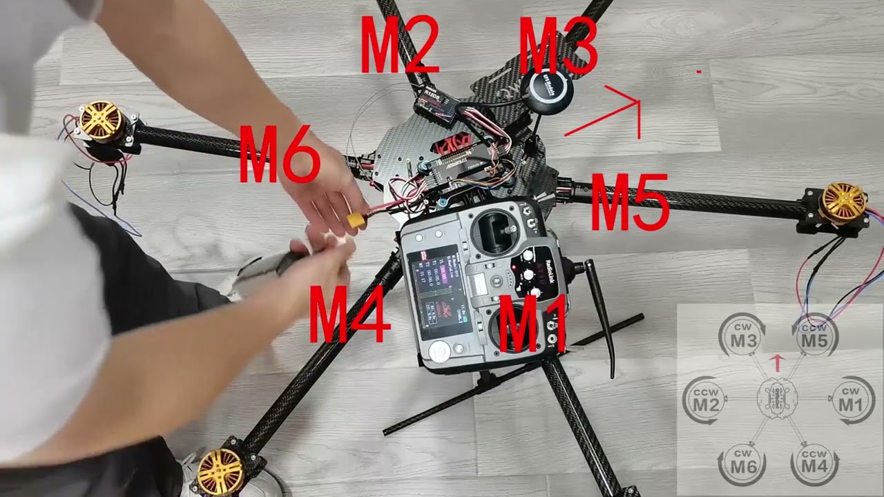 F45439-05 APM flight control wiring and ESC calibration - T850 Six-axls Aircraft DIY assembly video
