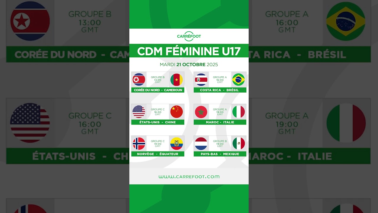 CDM F&Eacute;MININE U17 : Le programme des rencontres de ce mardi 21 octobre !