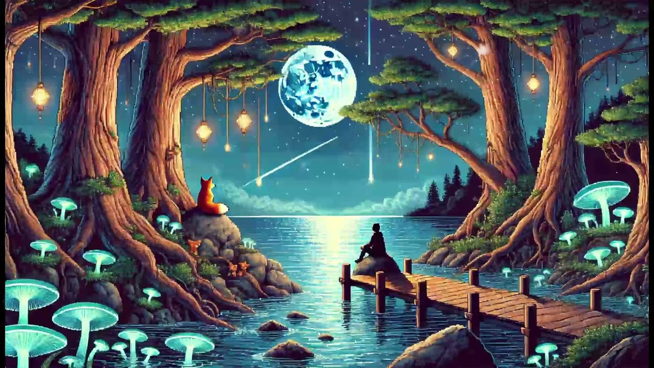 Mystical Night Bliss: Calming Forest Lake Music