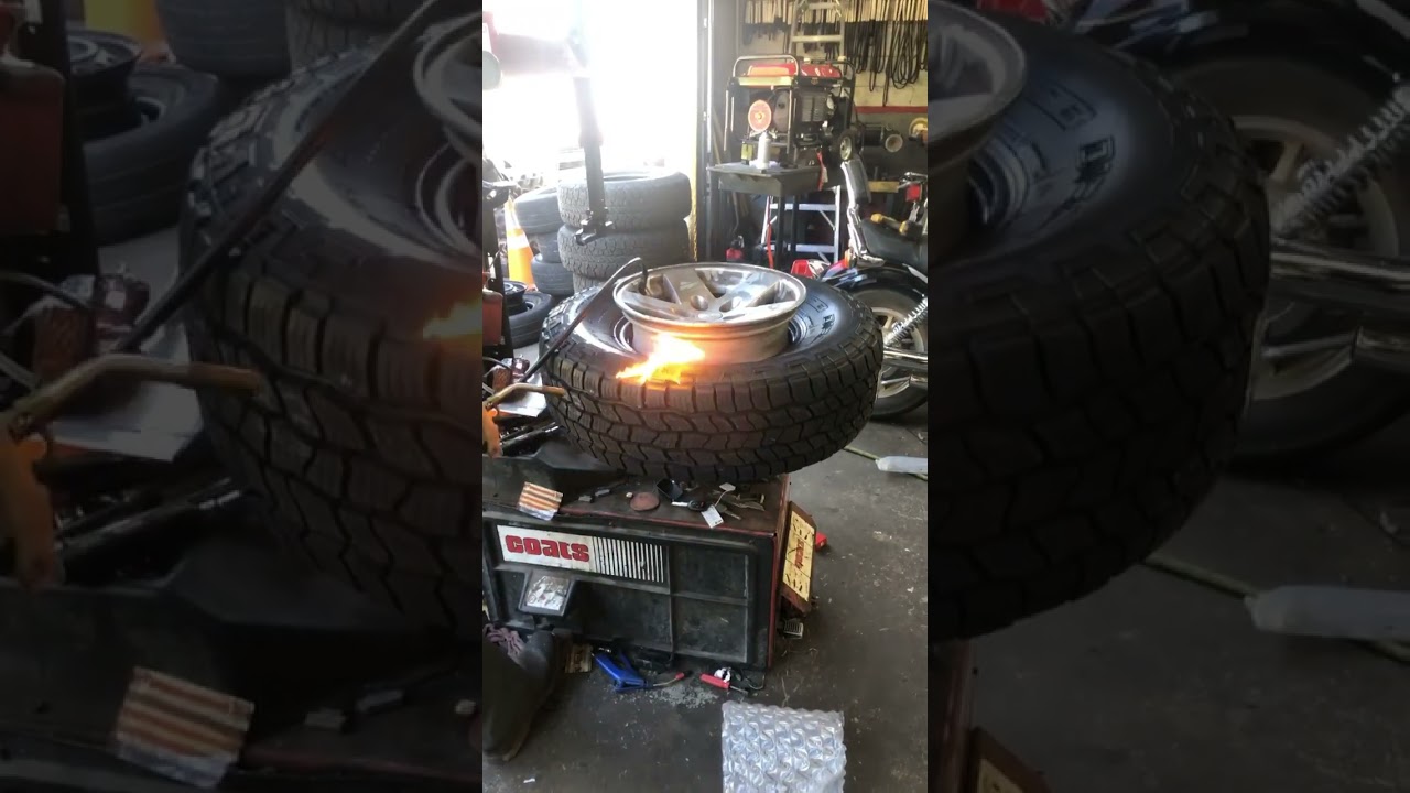 How to air up a tire with fire #mechanic #tires #fire #funny #explosion