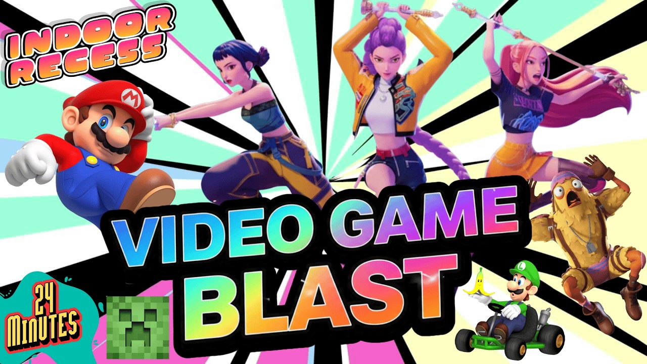 Video Game Blast! Indoor Recess for Kids | Freeze Dance, Floor Is Lava, Would You Rather & Kart Race
