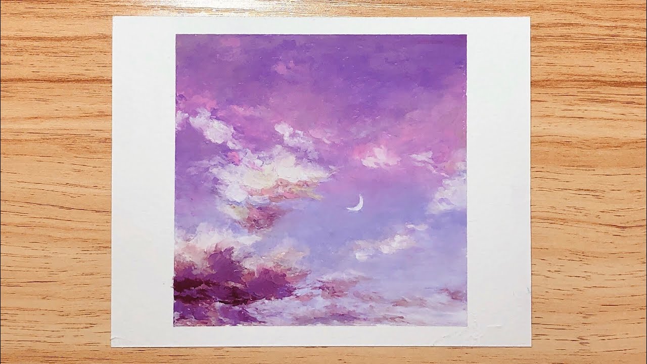 Oil Pastel Painting 油画棒 - Purple Sky | easy drawing