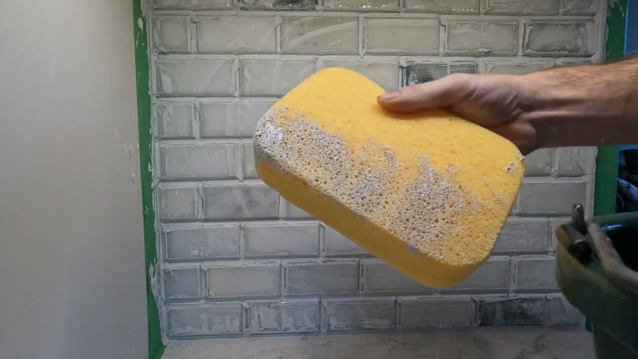 How to Grout Beveled Kitchen Backsplash Tile Tutorial - Beveled Quartz Tile Installation