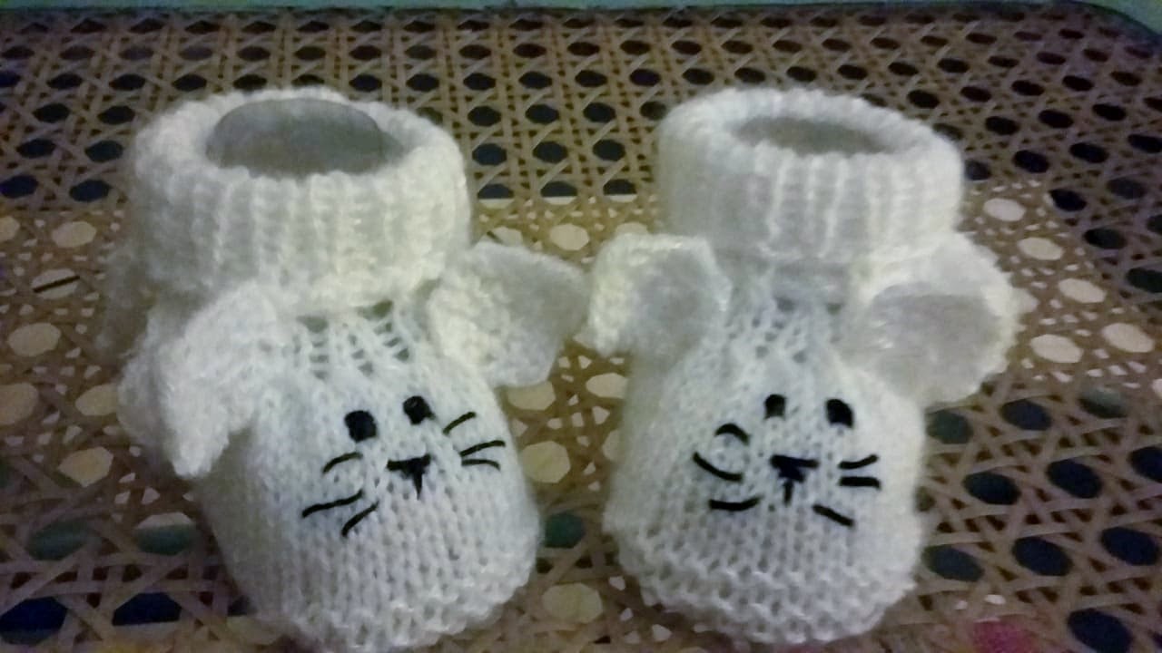 Sapatinho em Trico Gatinho para Bebês de 0 a 3 meses