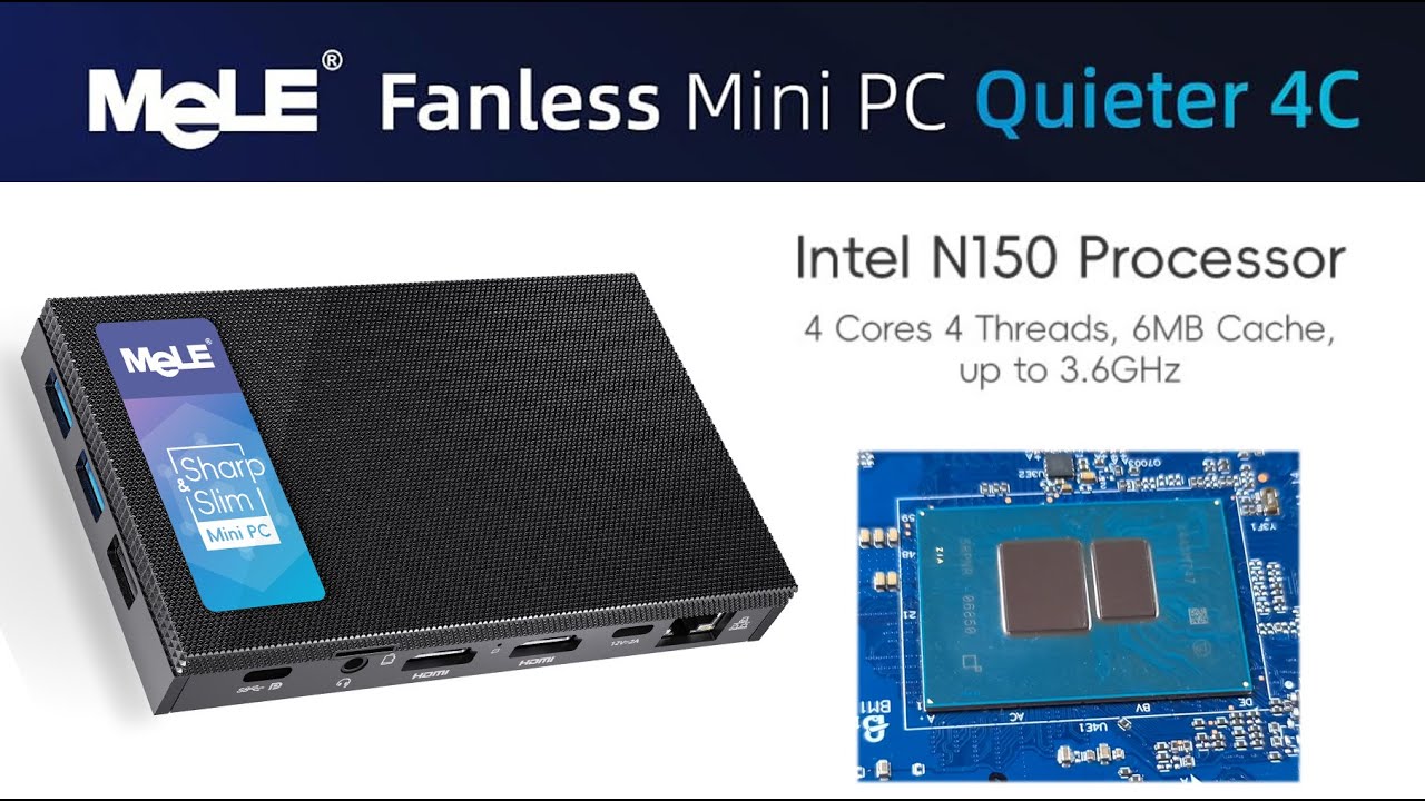 MeLE Quieter 4C Fanles Mini PC Sin Ventilador. Intel N150. CERO RUIDO.