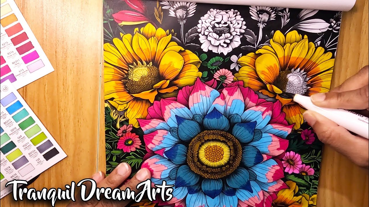 Coloring a Floral Mandala with Ohuhu Markers 🌻 | Satisfying & Relaxing Art Video