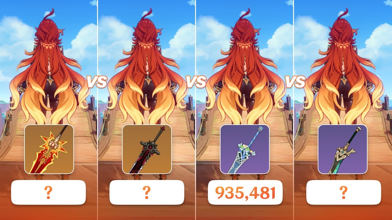 C0 Mavuika Signature vs F2P Weapons DMG Comparison (with ATK% Sands)