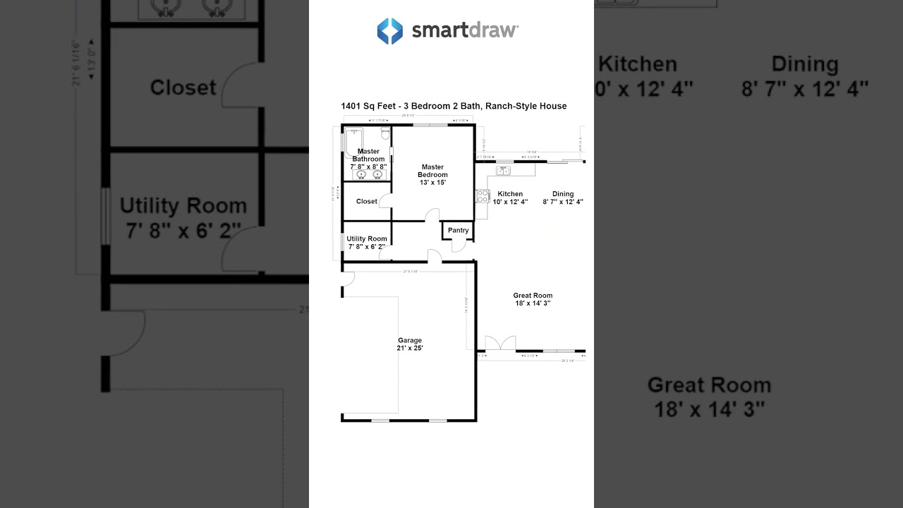 3 Bedroom 2 Bath Ranch-Style House Plan 