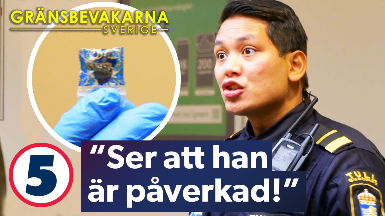 Tullen hittar hasch hos virrig man som v&auml;grar svara p&aring; fr&aring;gor | Gr&auml;nsbevakarna Sverige | Kanal 5