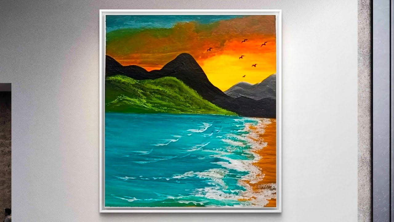 Beautiful Scenary Painting / Painting a beach Scenary / Acrylic Painting Tutorial for Beginners 