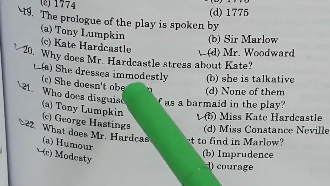Most important MCQs (objective type questions) on 'She Stoops to Conquer' by Oliver Goldsmith