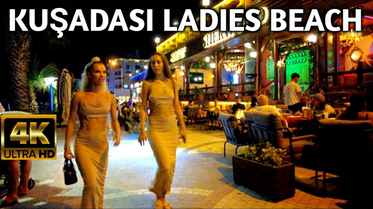 KUŞADASI LADIES BEACH NIGHT WALKING TOUR ( KADINLAR PLAJI ) | 28 July 2024 | 4k UHD 60fps