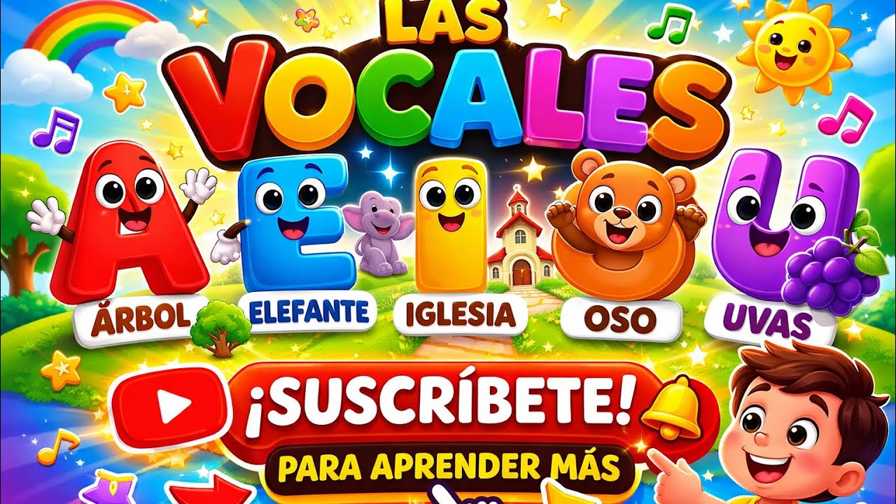 🌈 Las Vocales A E I O U para Niños | Canción Infantil Divertida