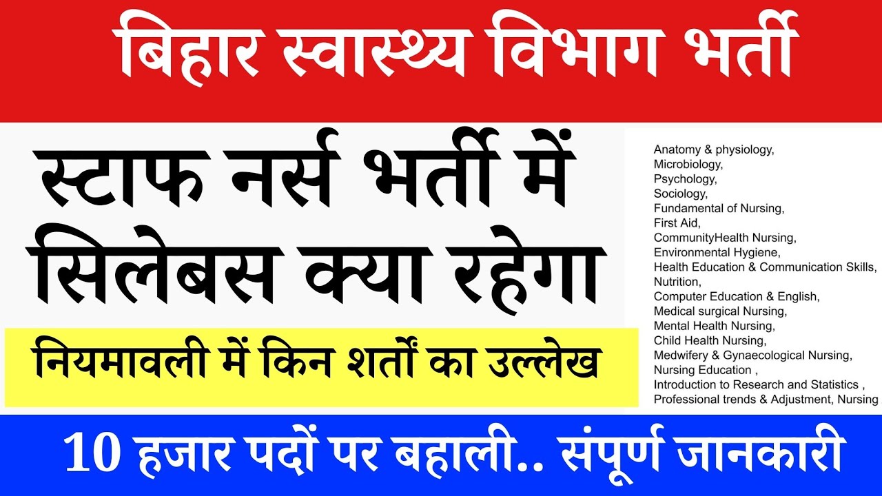 Bihar Health Department New Vacancy | Bihar staff Nurse Syllabus | Bihar Staff Nurse latest updates
