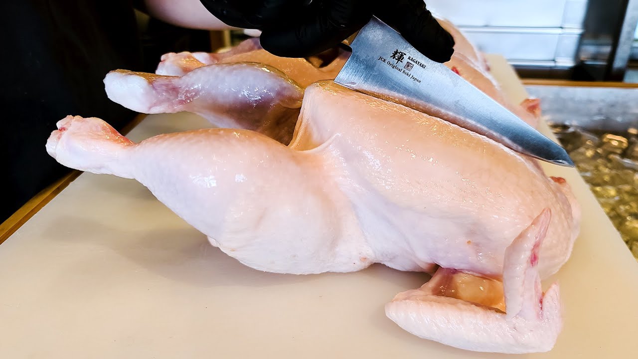 Удивительные навыки разделки курицы в Корее, мастер якитори, куриные шашлычки, куриный бургер