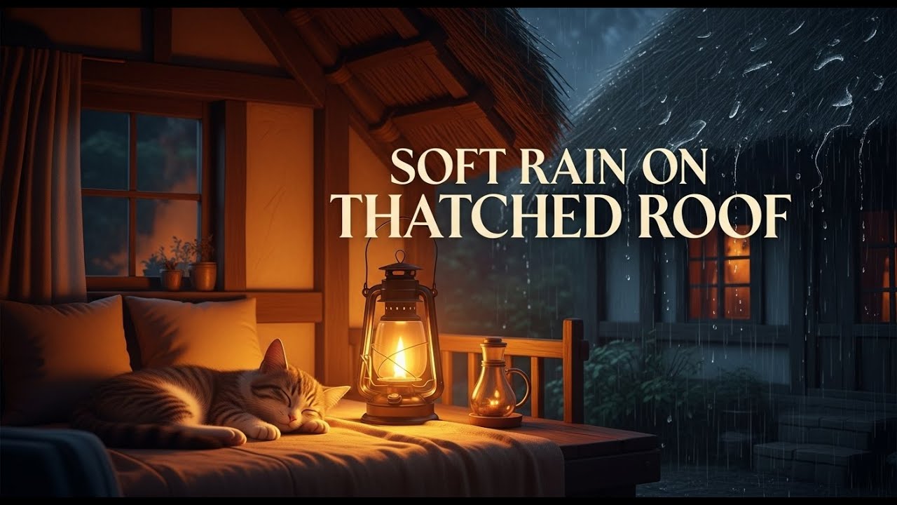🌧️ Soft Rain Sounds on a Thatched Roof | Cozy Cat Sleeping Ambience 🐱