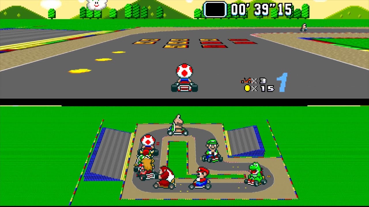 Super Mario Kart Hack: Alternate Tracks / in HD 16:9 / SNES / bsnes