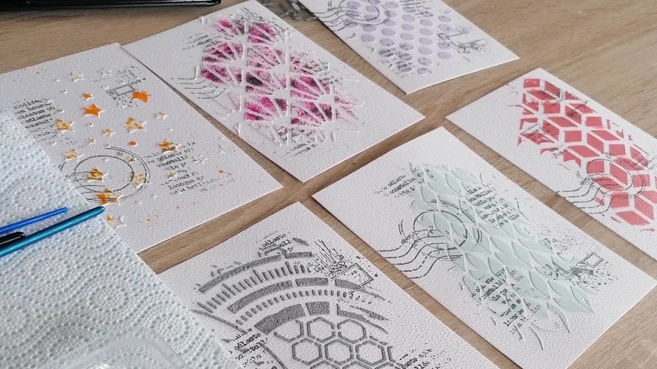 Test pochoirs et pâtes à structure _ carte Gorjuss