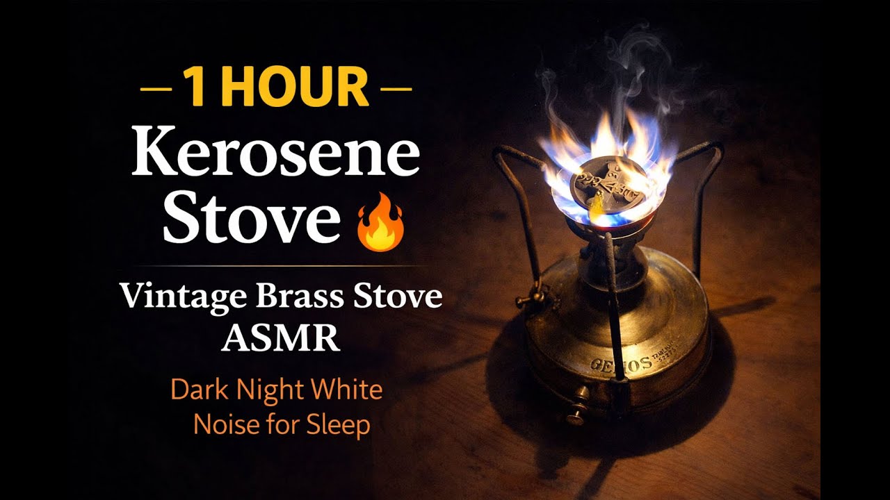 1 Hour Kerosene Stove 🔥 Vintage Brass Stove ASMR  Dark Night White Noise for Sleep
