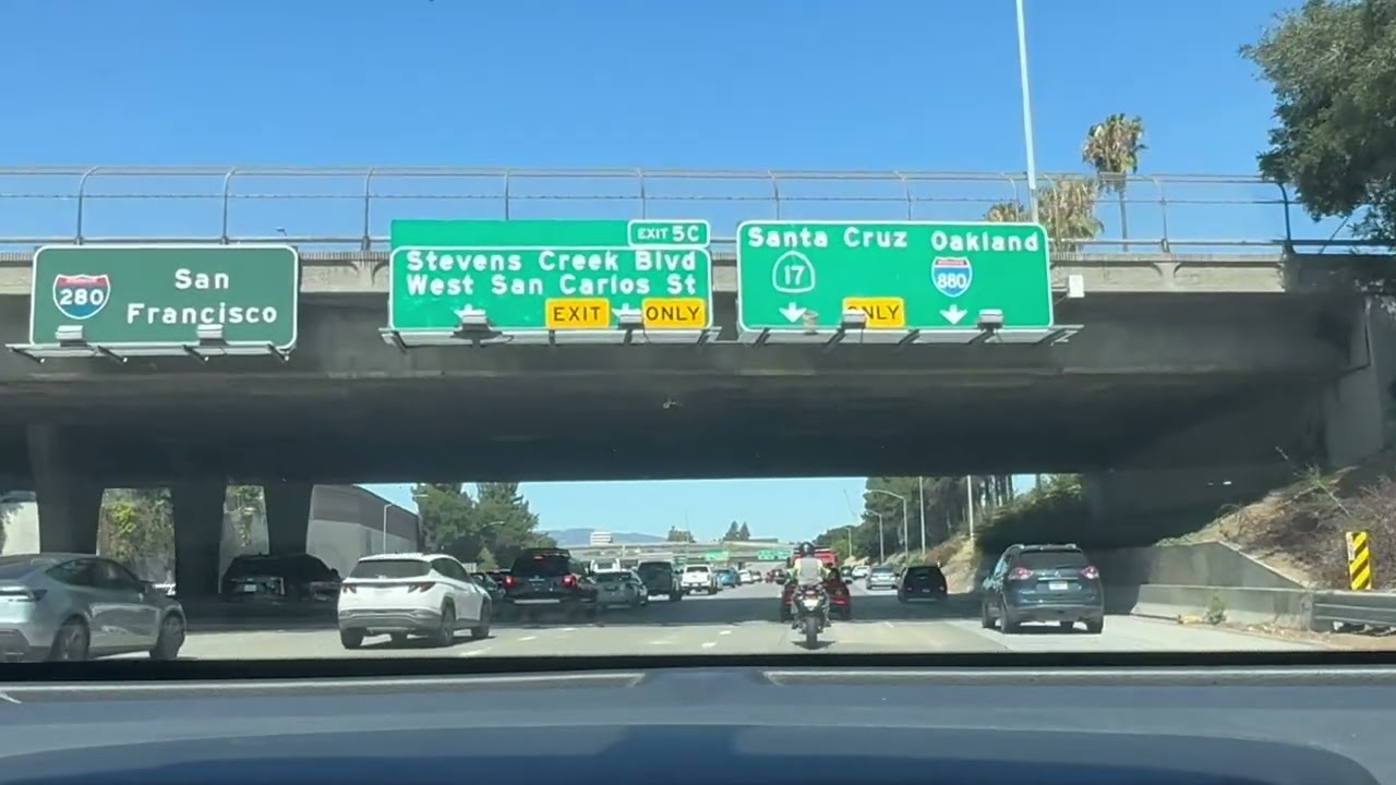 San Jose to Santa Cruz Sunny Mid Morning Highway 17 POV Drive