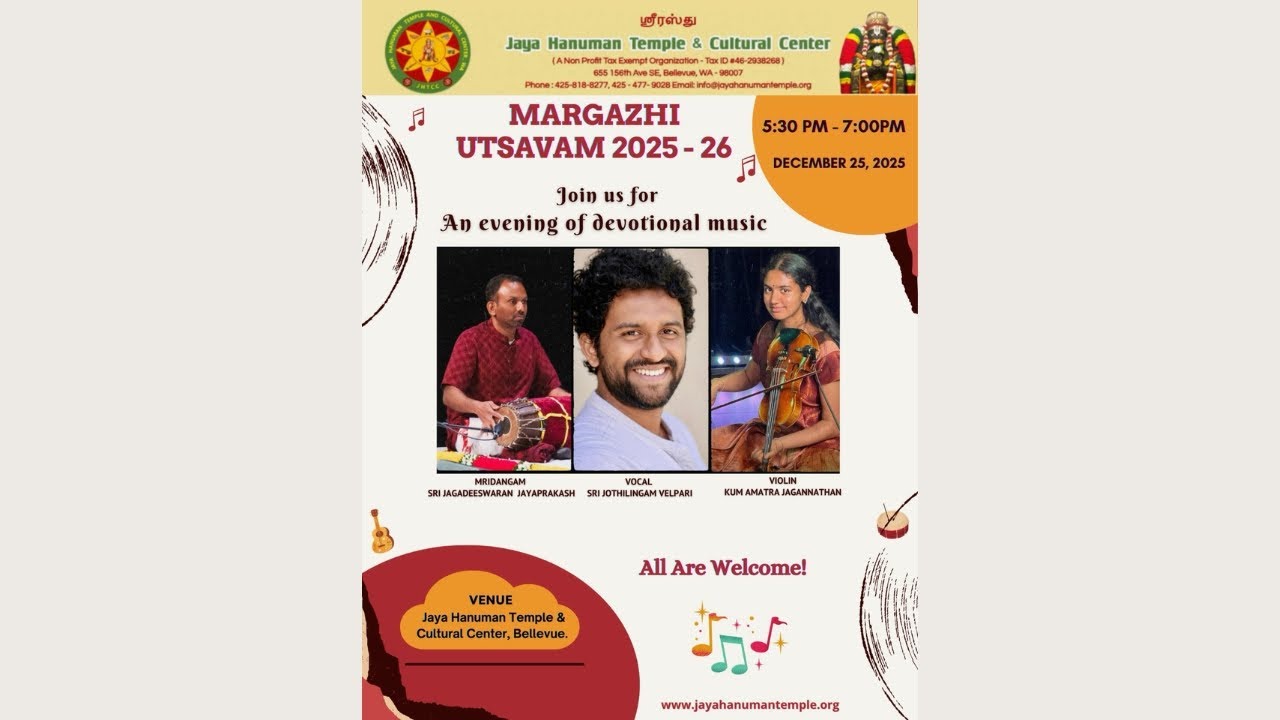Margazhi Devotional Concert by Sri Jothilingam Velpari | Jaya Hanuman Temple and Cultural Center