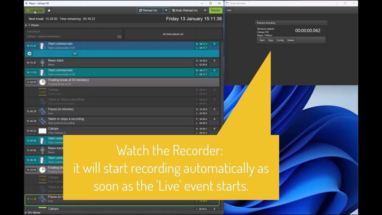 Automatic recording for podcasts