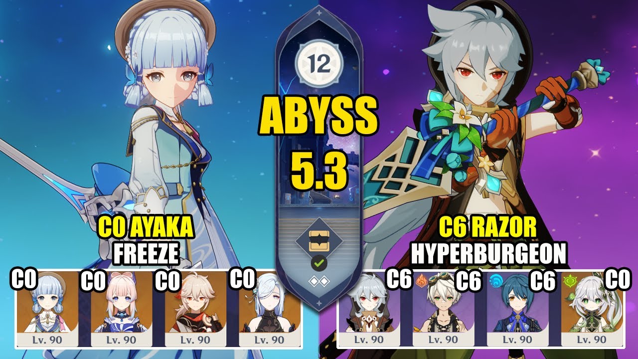C0 Ayaka Freeze & C6 Razor Hyperburgeon | Spiral Abyss 5.3 | Genshin Impact 【原神】
