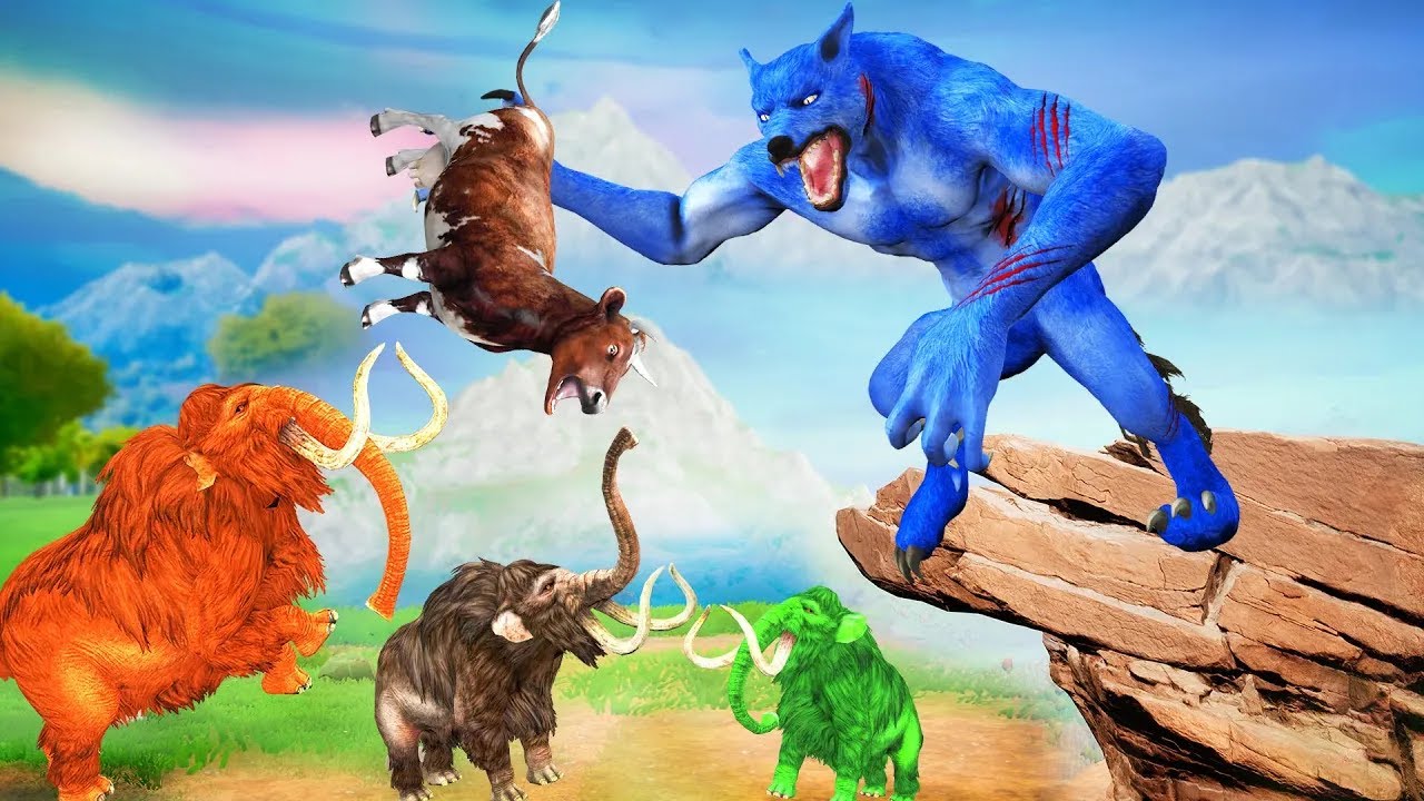 Zombie Mammoth vs Zombie Wolf Fight Cartoon Cow Saved By Woolly Mammoth Elephant Animal Fights Video