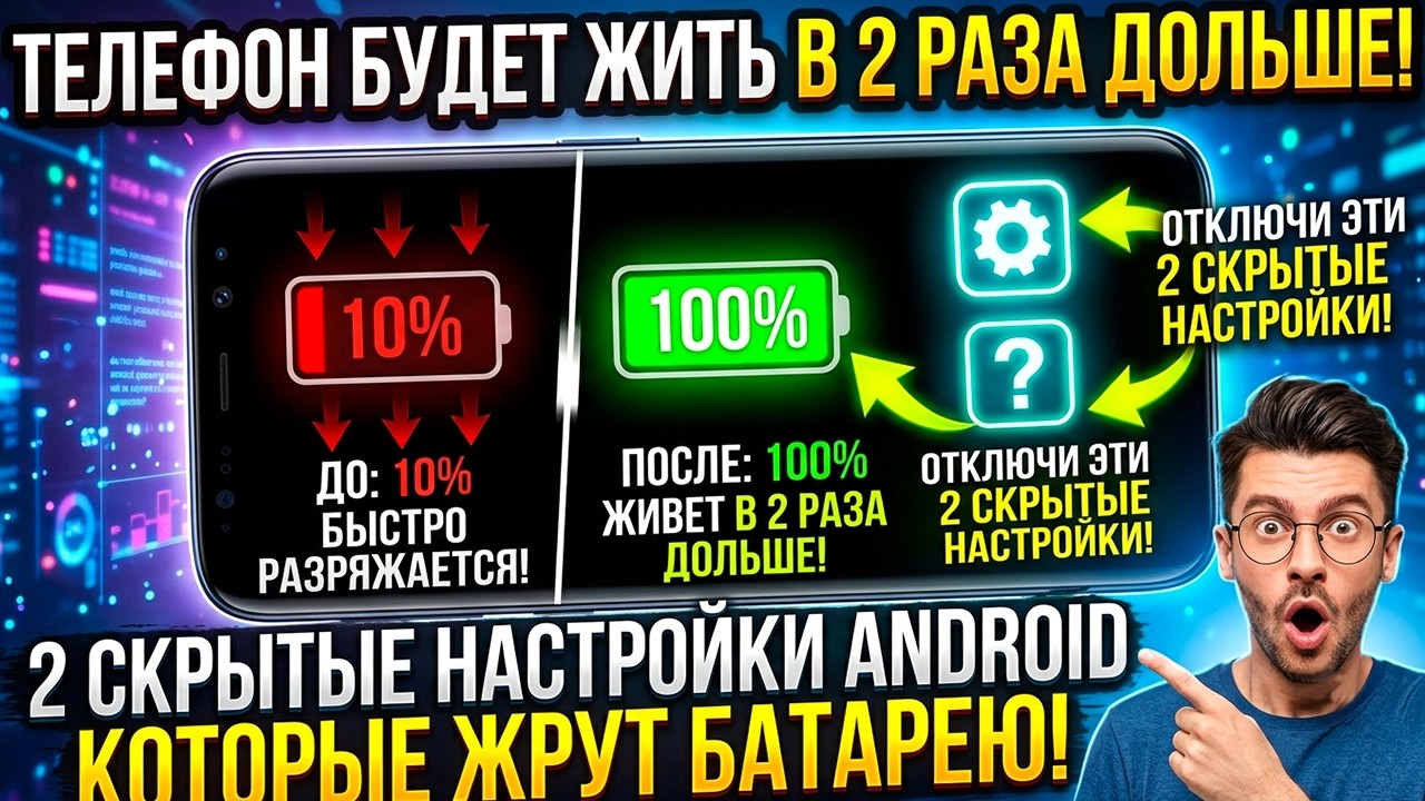 ТВОЙ ТЕЛЕФОН БУДЕТ ЖИТЬ В 2 РАЗА ДОЛЬШЕ! 2 Скрытые Настройки Android, Которые Жрут Батарею.