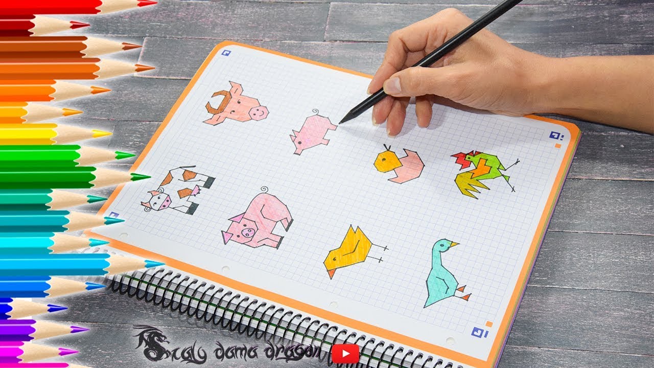 8 Animales de Granja hechos en cuadrícula /  Farm animals made in grid