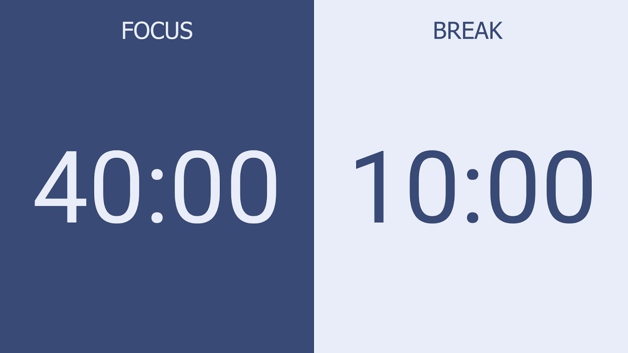 5-Hour Silent Pomodoro Timer (40/10) | No Music | Deep Blue Focus | ADHD Deep Work