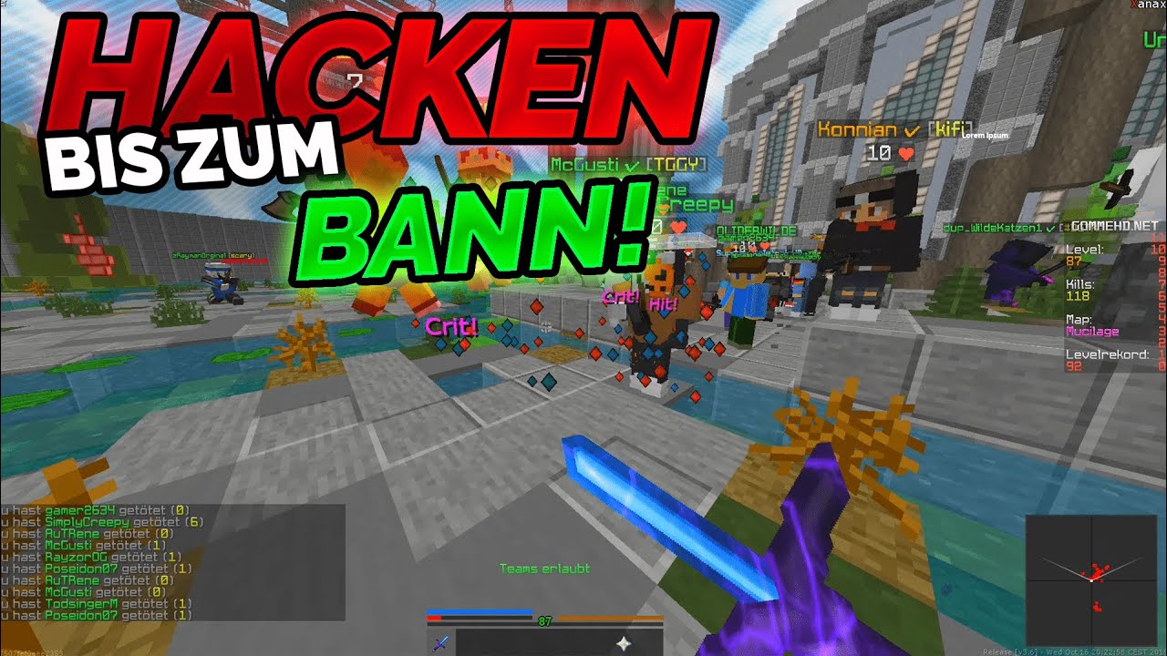 AUF GOMME HACKEN BIS ZUM BANN! - Let's Hack Minecraft QSG, Bedwars, Skywars, Gungame (Xanax)