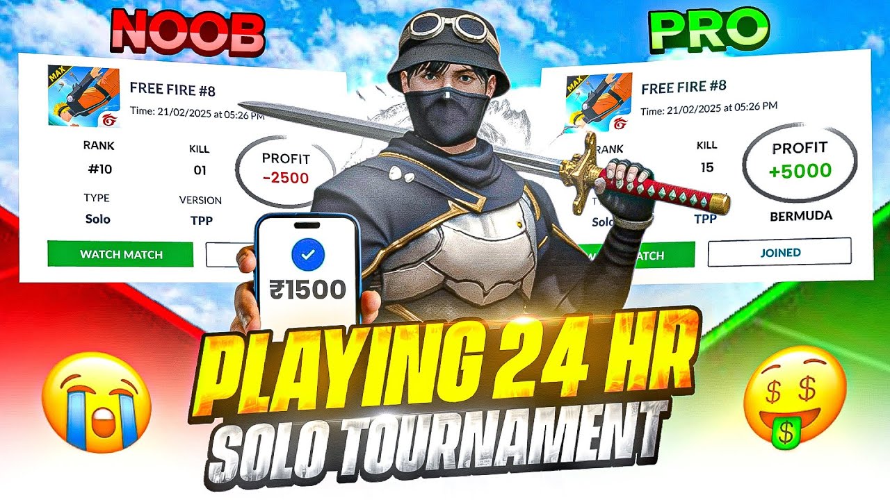 24 Hours Playing Solo Tournament ☠️ | Noob to pro 💪📈 Free fire 
