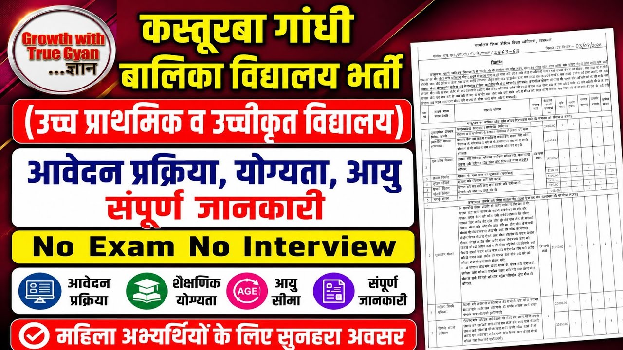 Kasturba Gandhi Balika Vidyalaya Vacancy 2026 || KGBV Vacancy || KGBV Teacher Vacancy 2026