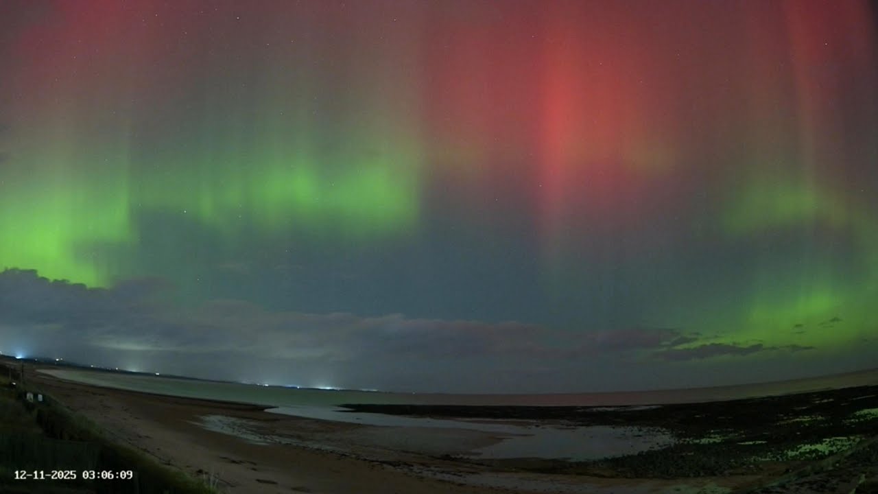 Aurora Cam LIVE Stream (Cresswell) Timelapse - Aurora Borealis + Proton Aurora, 12th November 2025
