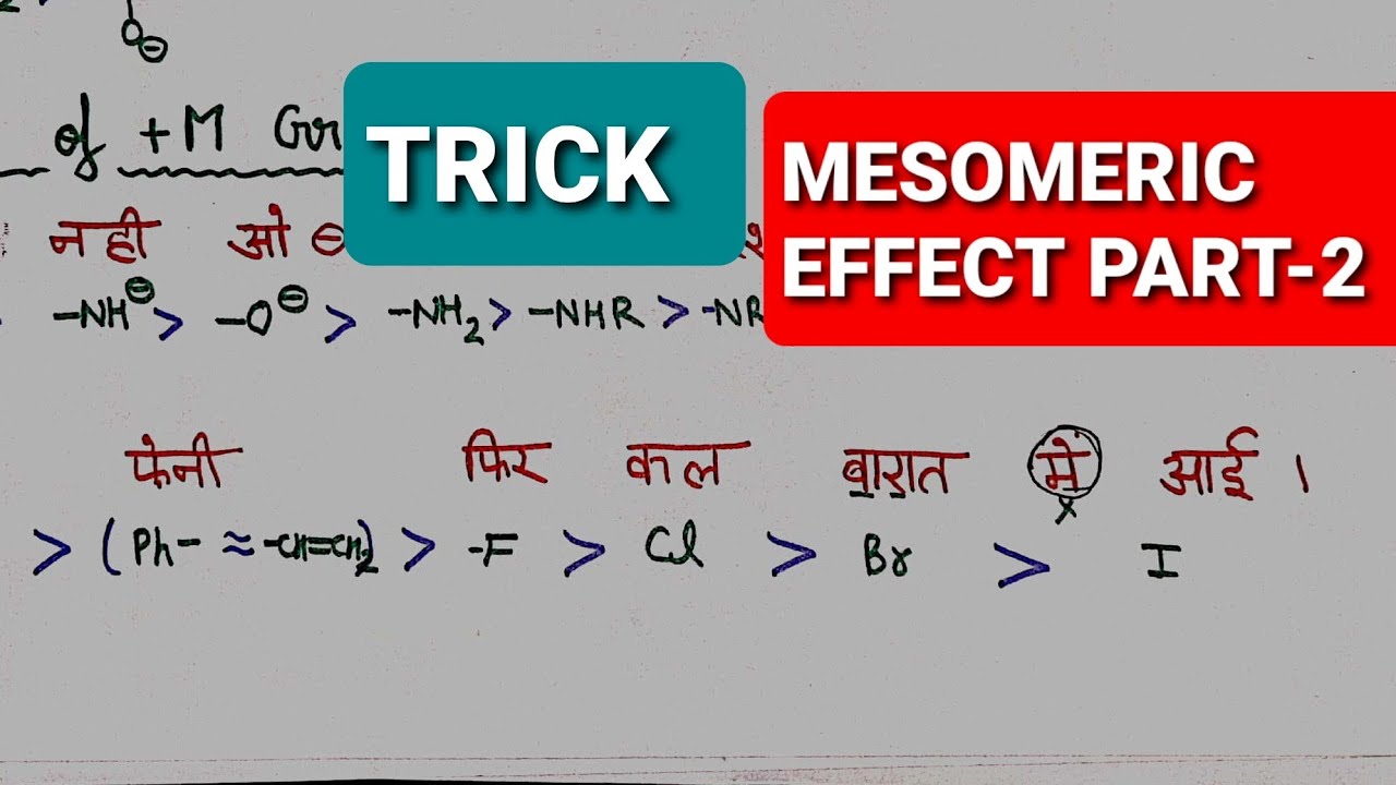 TRICK  FOR  LEARNING ORDER OF  --M & +M SERIES मेसोमेरिक प्रभाव को याद करने की ट्रिक