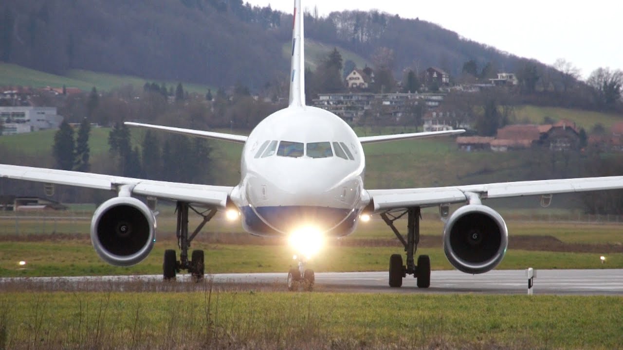 Spectacular Airbus A320 landing & take off at Airport Bern-Belp