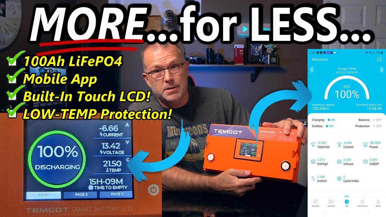 BUDGET LiFePO4 with ALL The Things...TEMGOT 100Ah:  Low-Temp Protection, Touch LCD, Mobile App!