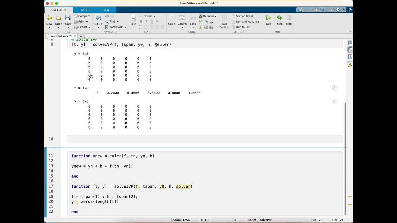 Метод Эйлера (MATLAB)