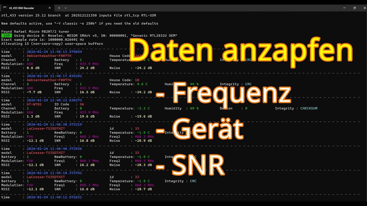 Fremde Daten anzapfen mit SDR Stick ► erweiterte Datenausgabe mit Frequenz, Ger&auml;t und mehr