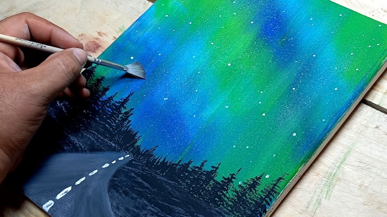 C&oacute;mo Pintar una AURORA BOREAL S&uacute;per R&aacute;pido y F&aacute;cil con Acr&iacute;lico /Pintura Acr&iacute;lica para PRINCIPIANTES