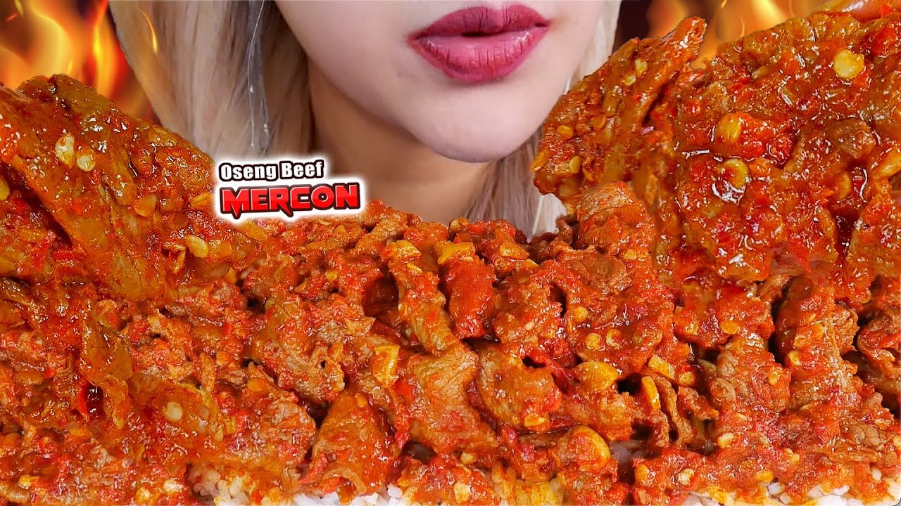 ASMR 🌶😋OSENG BEEF SLICE MERCON💥 SPICY STIR FRIED BEEF WITH RICE🍚