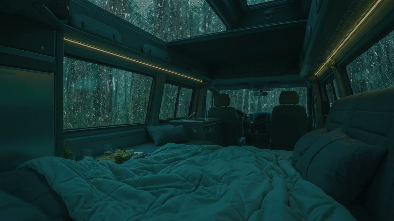 Cozy Van Life in the Rainy Forest | 3 Hours of Heavy Rain Sounds for Deep Sleep and Relaxation