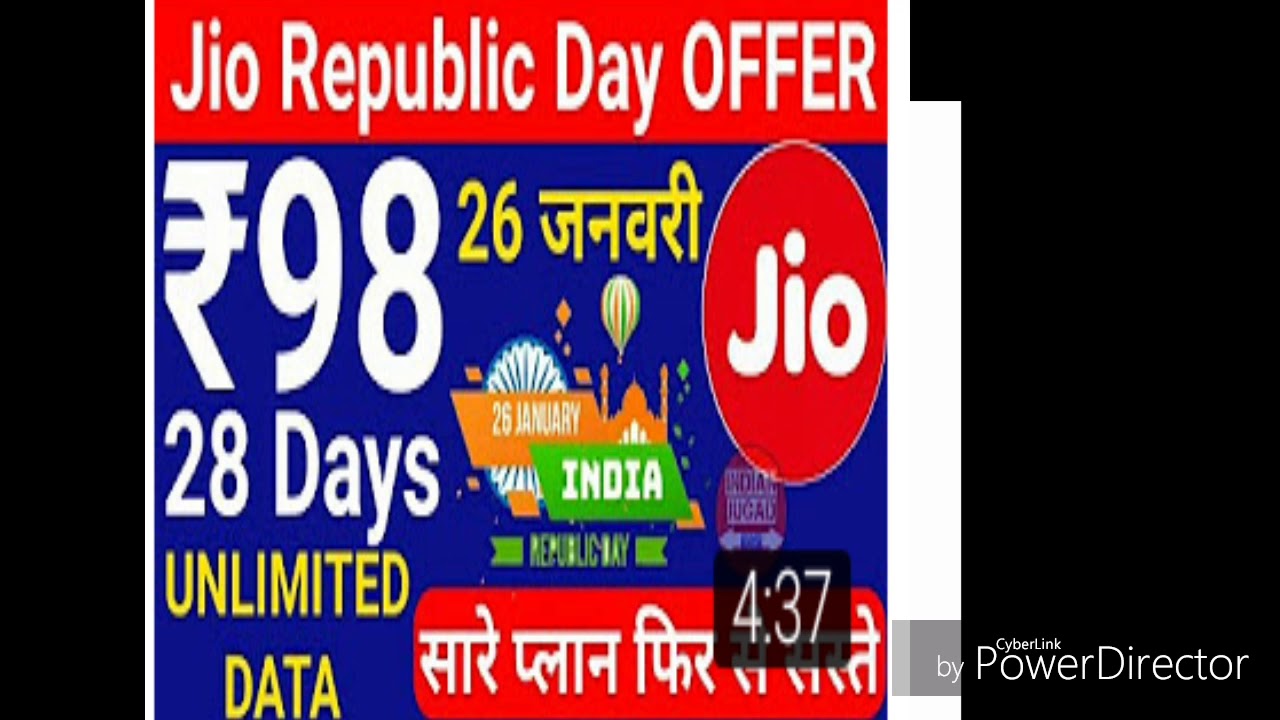 Jio republic day offer || unlimited data at rs.98 for 28 days