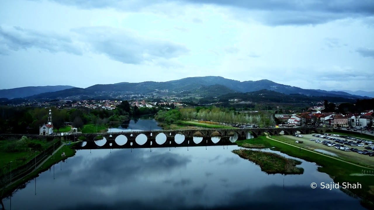 Rio Lima ( Ponte De Lima ) Portugal UHD Aerial View