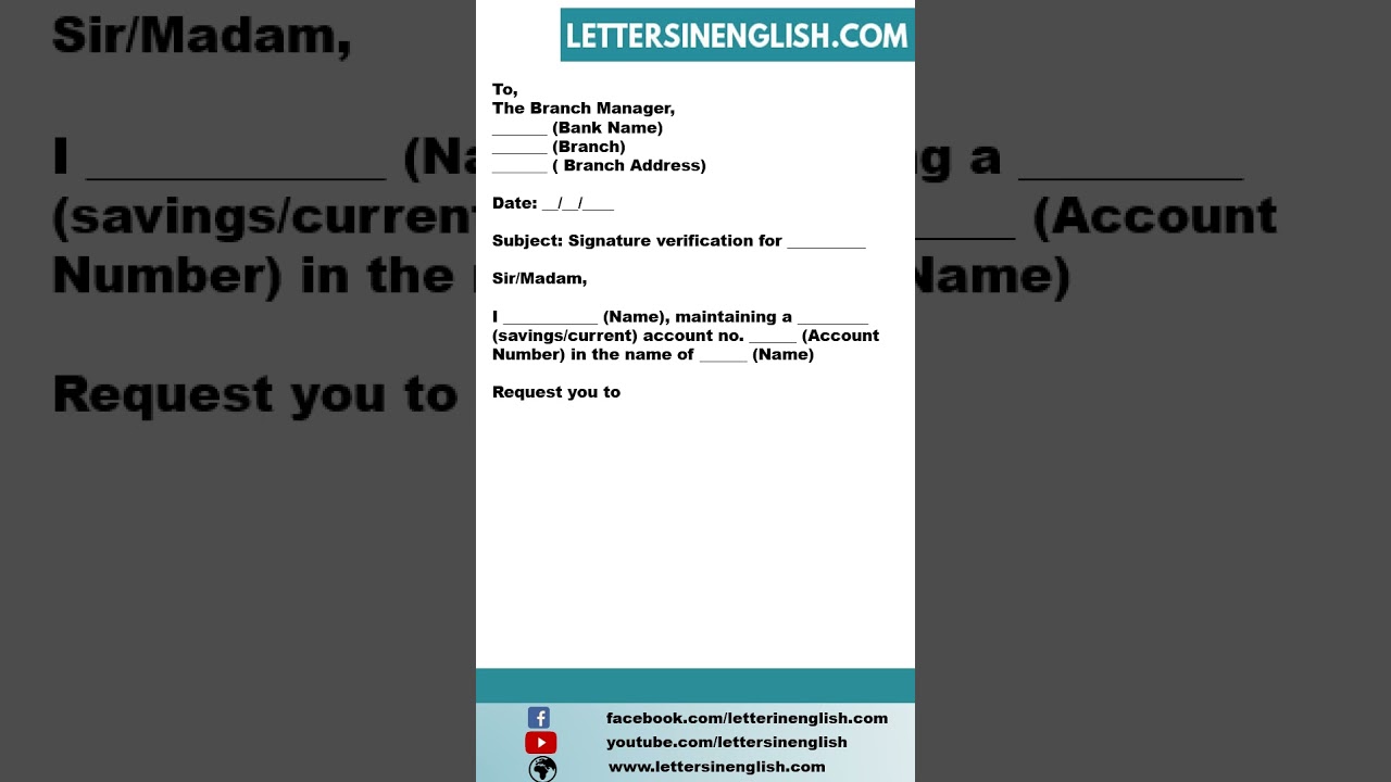 Application to Bank for Signature Verification