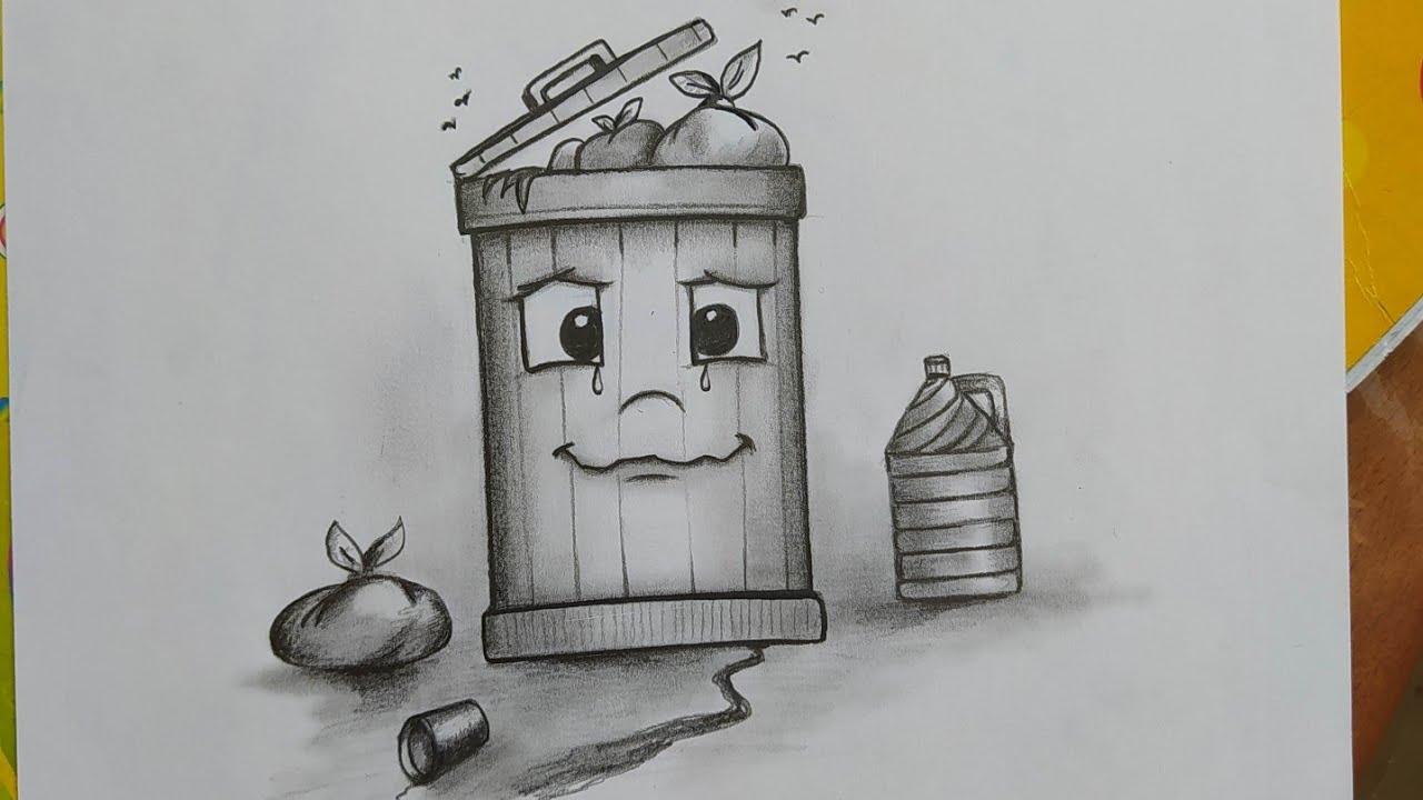 رسم حول النظافة .رسم كاريكاتوري حول تلوث البيئة$ how to draw environnement pollution