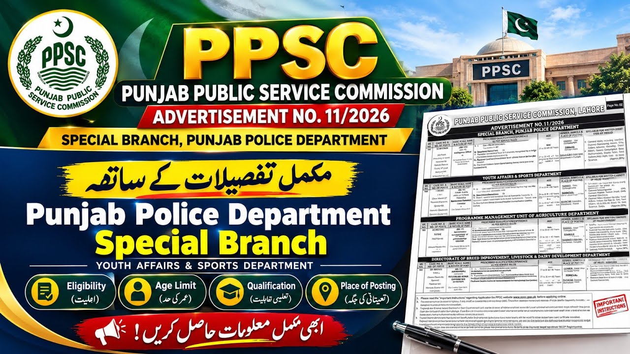 PPSC Jobs 2026 | Advertisement No. 11/2026 | intelligence officer job |  sports officer jobs 