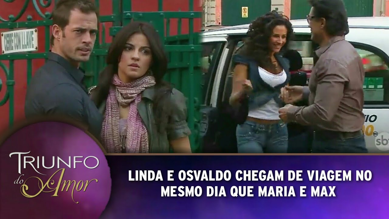 Triunfo do Amor - Linda e Osvaldo chegam de viagem no mesmo dia que Maria Desamparada e Max