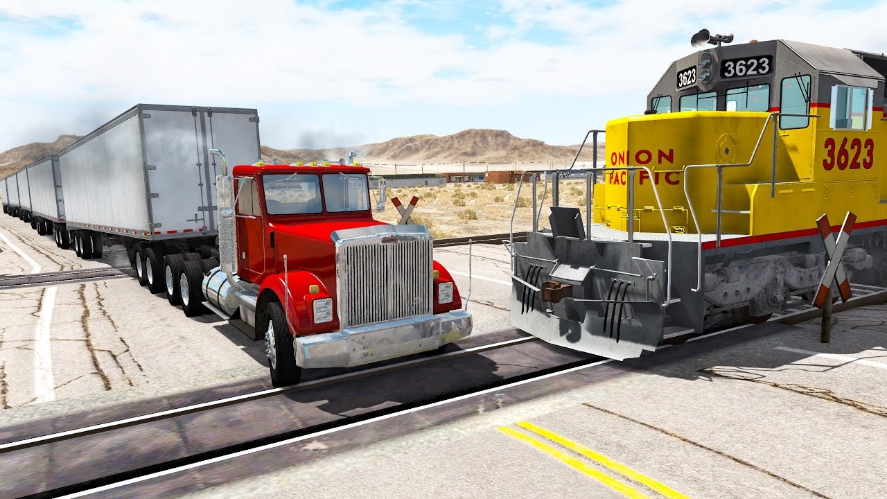 Railway Сrossing Train Сrashes #6 - Beamng drive